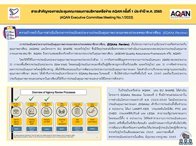 สาระสำคัญของการประชุมคณะกรรมการบริหารเครือข่าย AQAN ครั้งที่ 1 ประจำปี พ.ศ.2565