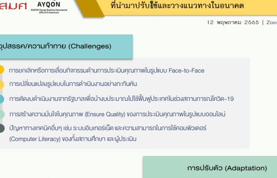 สรุปสาระสำคัญของการสัมมนาประจำปี 2022 AYQON Webinar บทเรียนจากการประกันคุณภาพในสถานการณ์โควิด-19 ที่นำมาปรับใช้และวางแนวทางในอนาคต